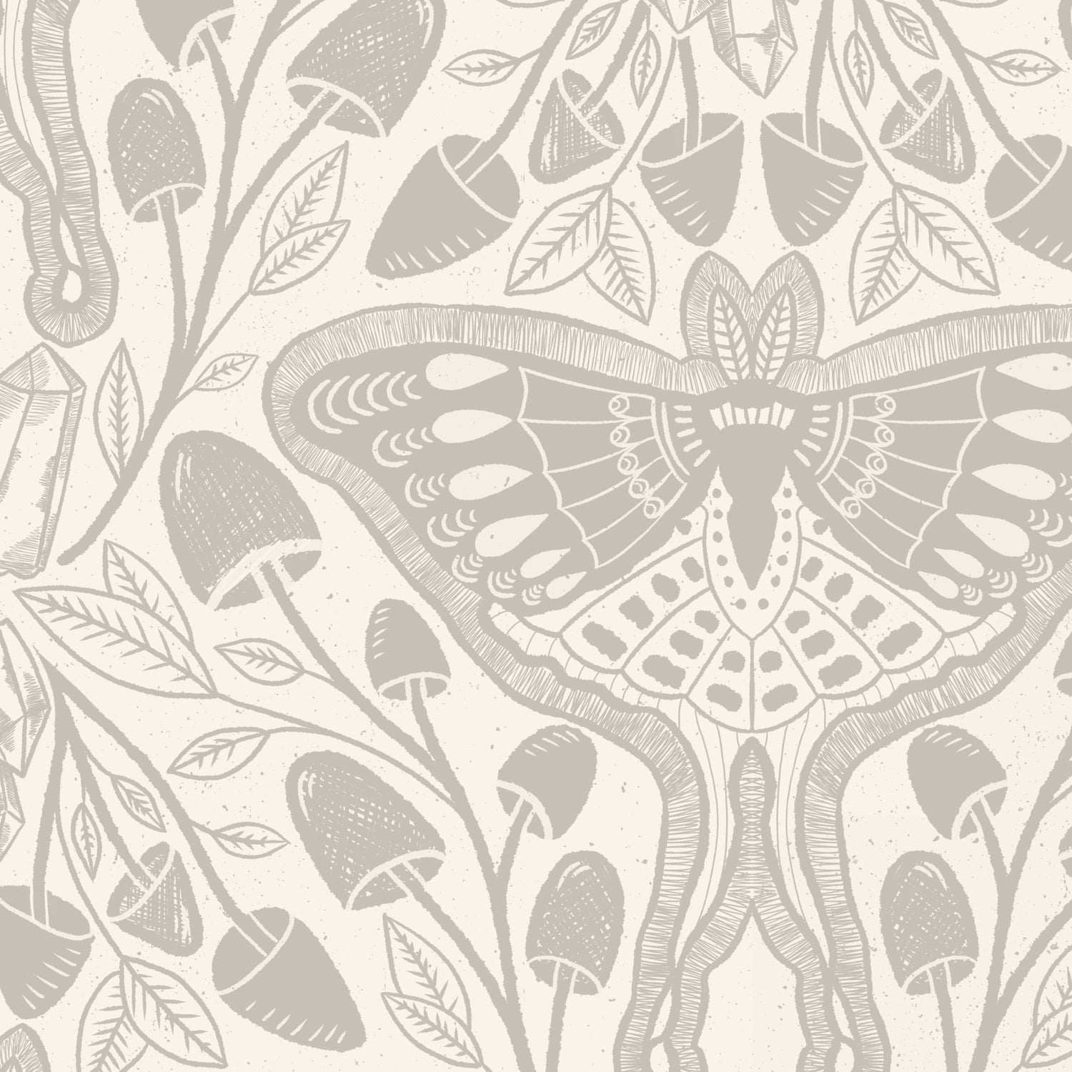 Luna Moths Wallpaper in Gray shown in a close up view.