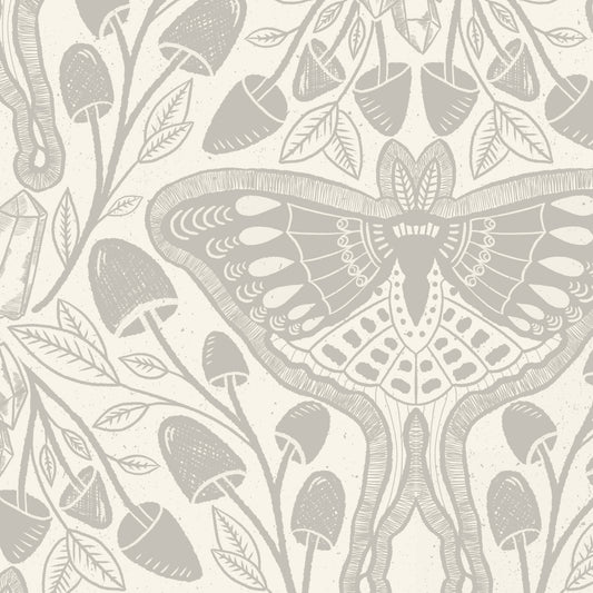 Luna Moths Wallpaper in Gray shown in a close up view.