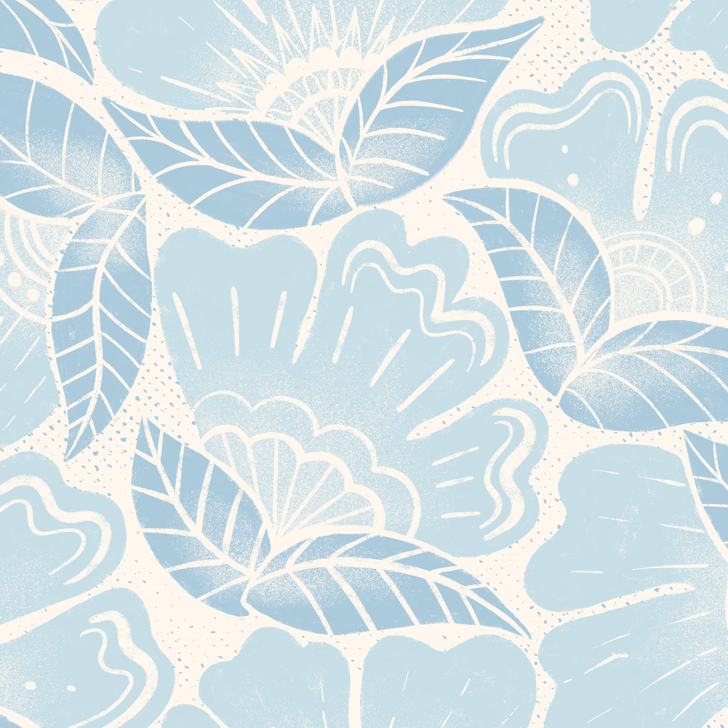 Scattered Flowers Wallpaper in Blue shown in a close up view.