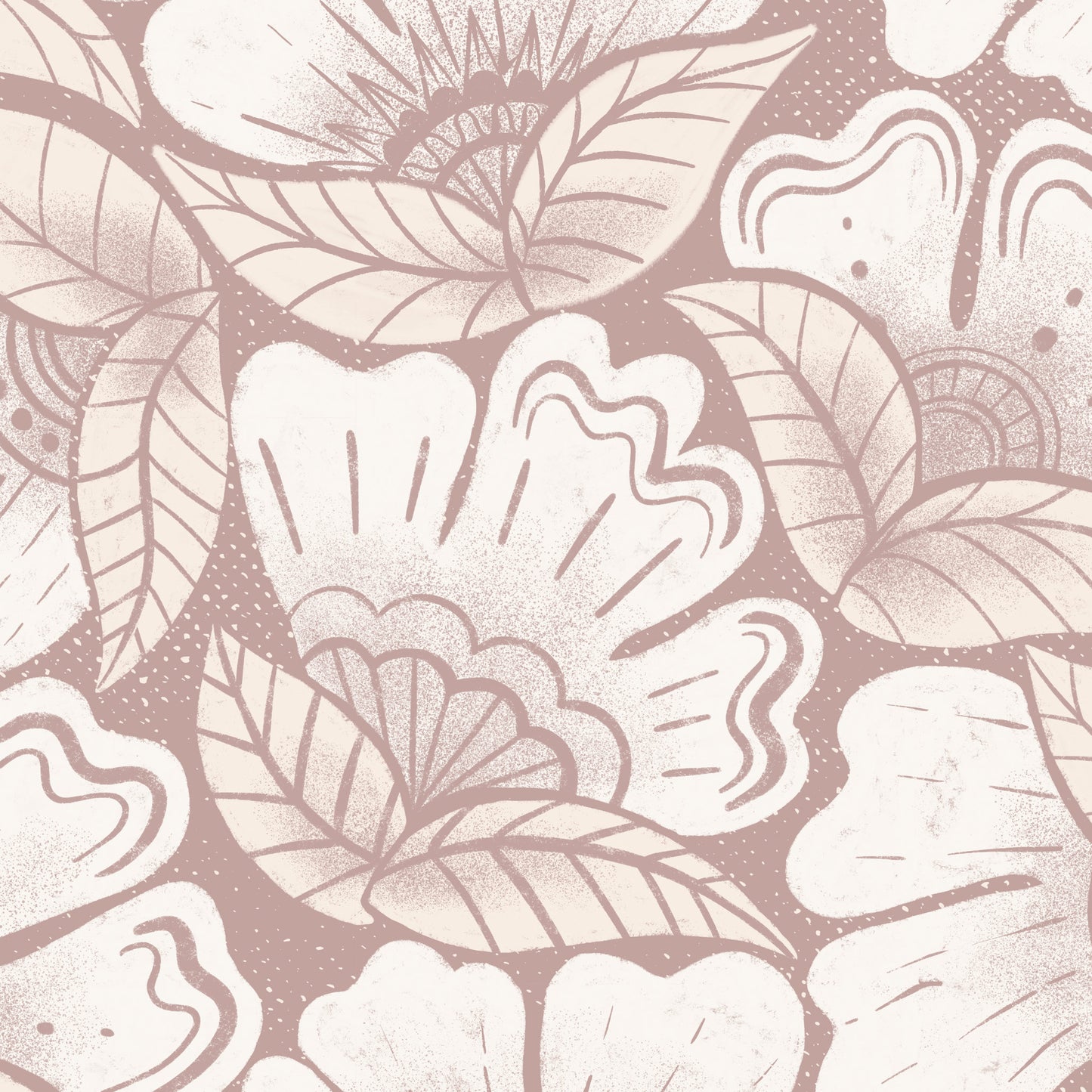 Scattered Flowers Wallpaper in Deep Mauve shown in a close up view.