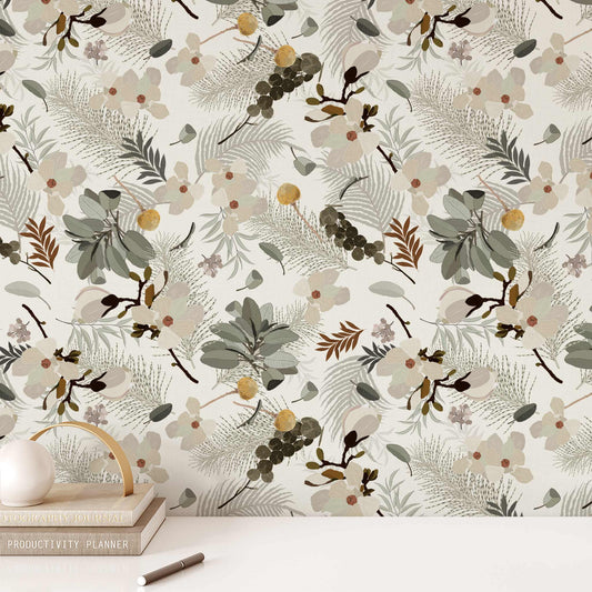 Ella Tropical Florals Wallpaper - Warm