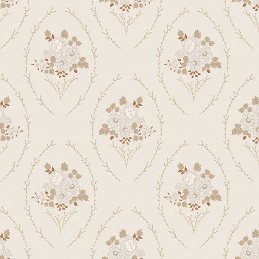 Closeup view of our Farmhouse Blooms Wallpaper in Almond