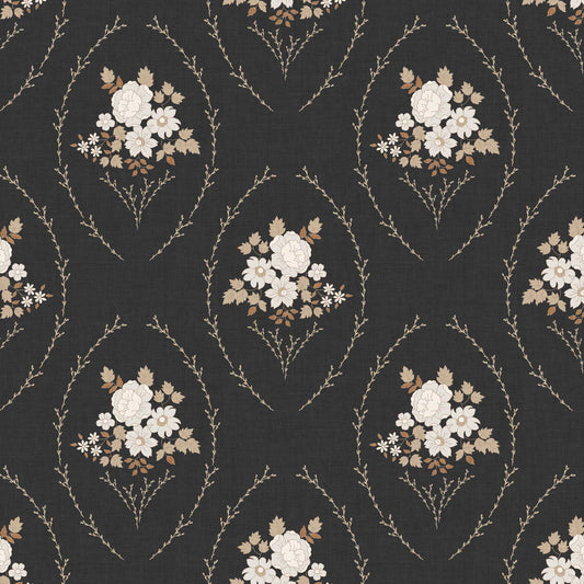Closeup view of our Farmhouse Blooms Wallpaper in Ash