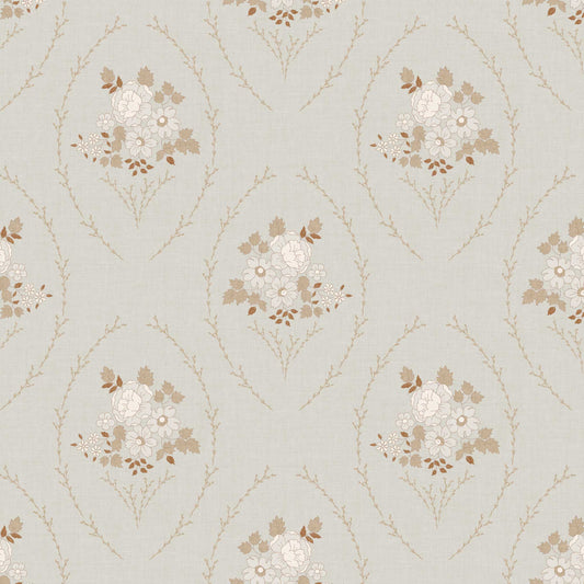 Closeup view of our Farmhouse Blooms Wallpaper in Portland Gray