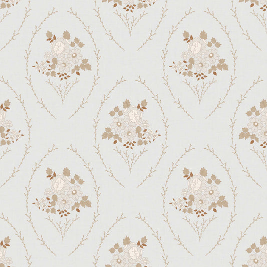 Closeup view of our Farmhouse Blooms Wallpaper in Soft Gray