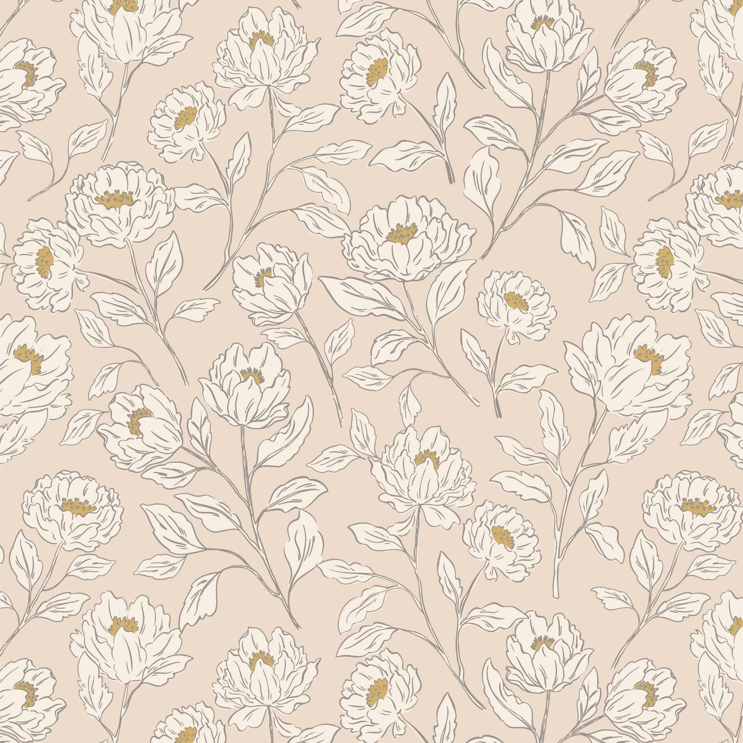 Closeup of Floral Toile Peel and Stick, Removable Wallpaper in Blush
