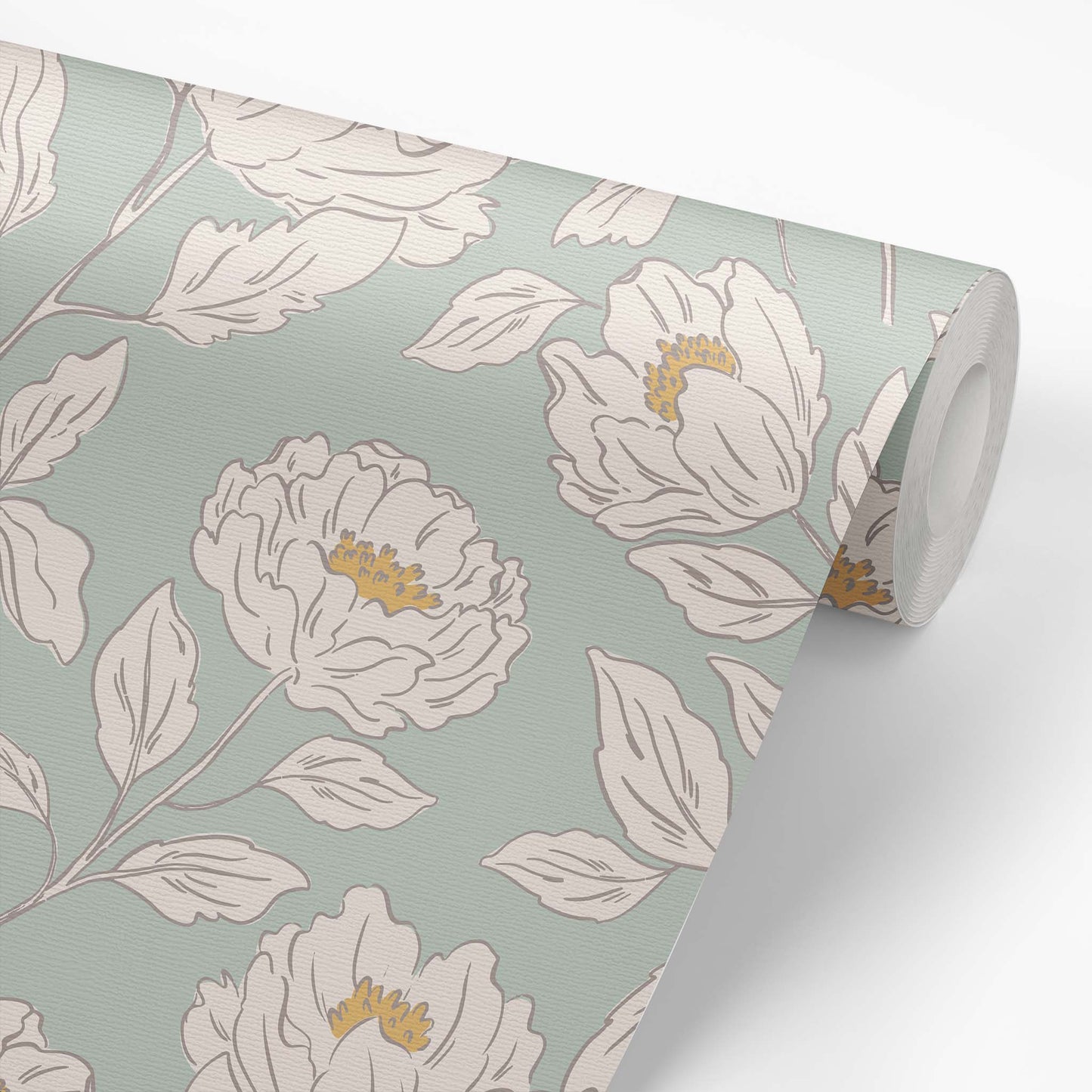 Wallpaper Roll featuring Floral Toile Peel and Stick, Removable Wallpaper in Sage