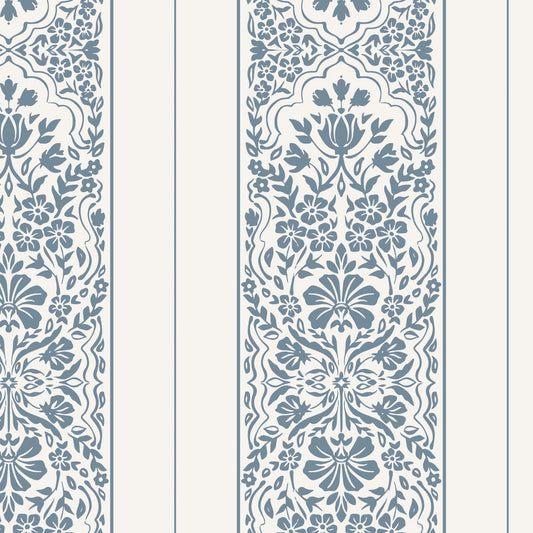 Decorative pattern with blue floral design on a white background