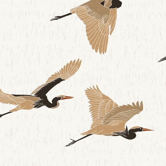 Flying Herons Wallpaper - Cream