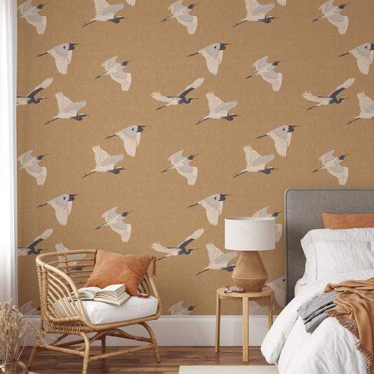 Flying Herons Wallpaper - Tawny