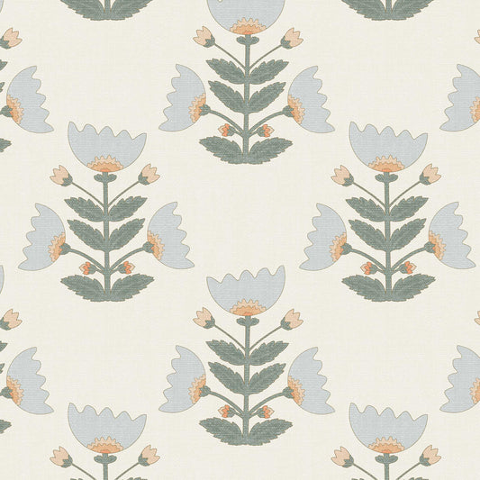 Closeup view of our Folk Art Tulips Wallpaper in Light