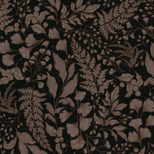 Floral pattern with leaves and berries on a dark background