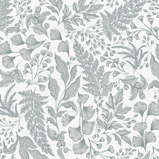 Pattern of leaves and branches on a white background