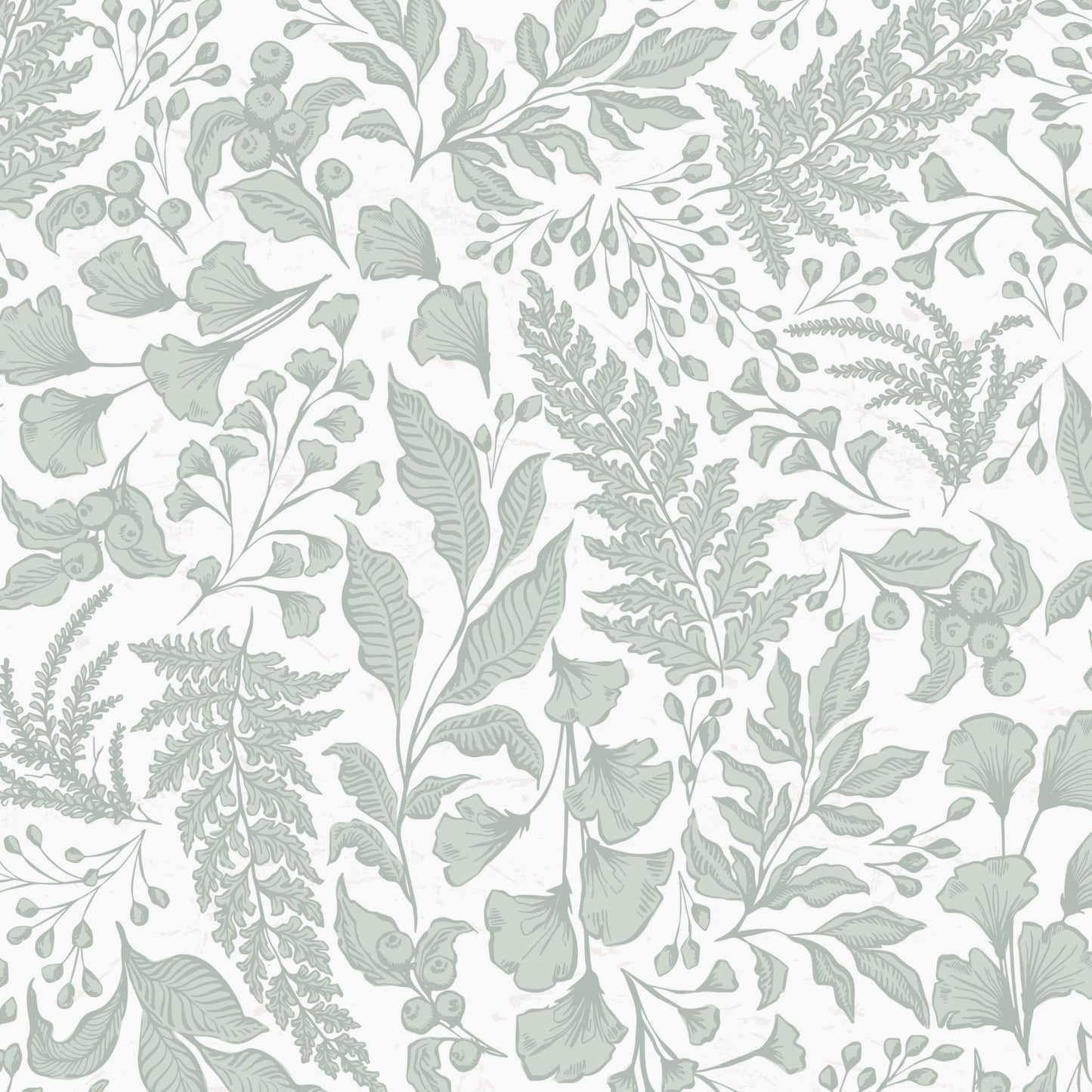 Pattern of green leaves and branches on a white background