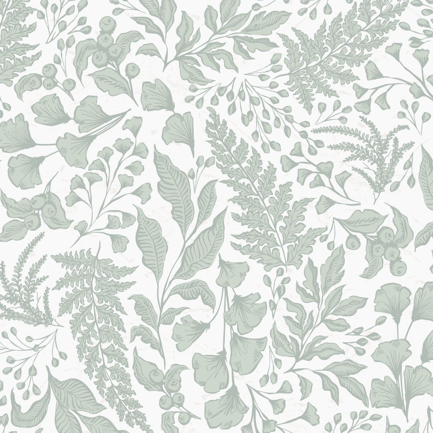 Pattern of green leaves and branches on a white background