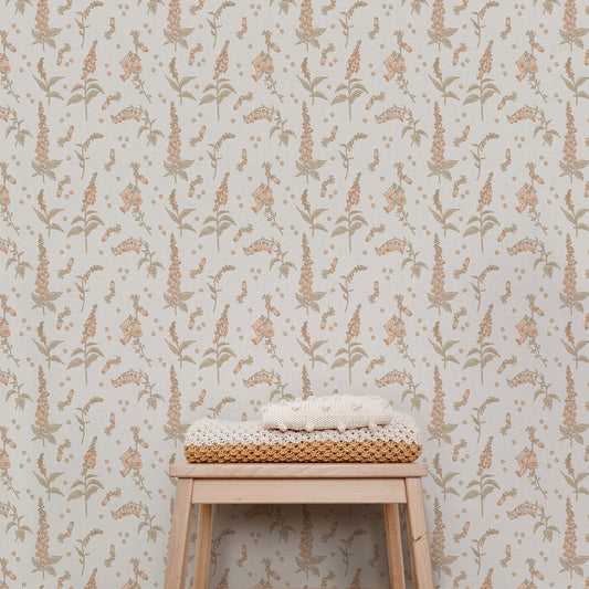 Enliven the spirit of any space with this gorgeous Foxgloves Wallpaper - Soft Gray! Its delicate botanical design will bring a touch of feminine charm & character to your walls. 