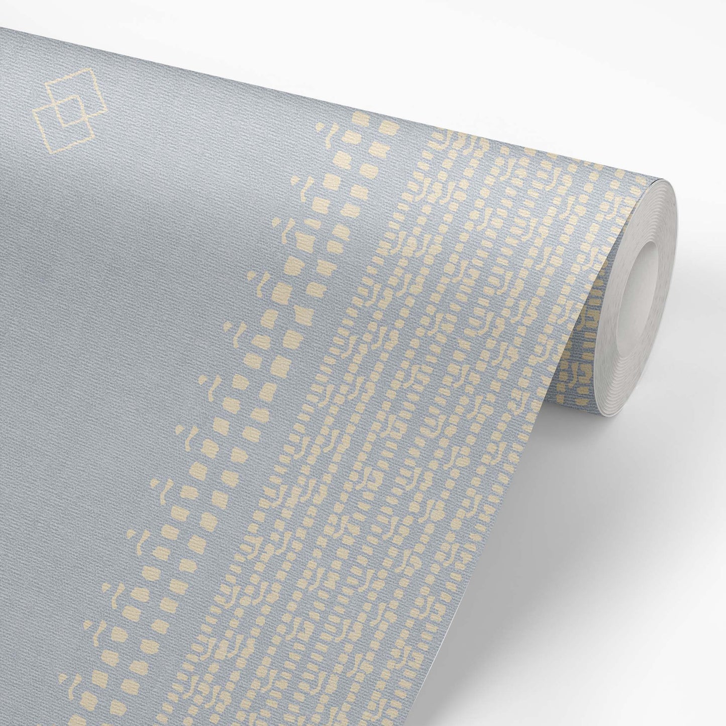 French Linen Stripes Wallpaper- Beige on Blue