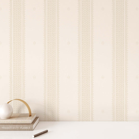 French Linen Stripes Wallpaper - Beige on Cream