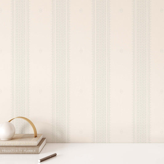 French Linen Stripes Wallpaper - Light Sage