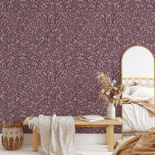 Introducing Nostalgia Nouveau Wallpaper, a luxurious addition to any space. Mulberry leaves are artfully scattered across the wallpaper, bringing a sense of nostalgia and sophistication.