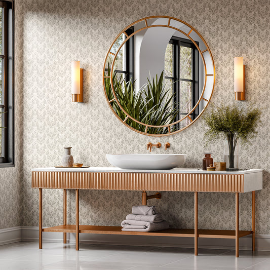 Hildegard Floral Wallpaper shown in a powder bathroom.