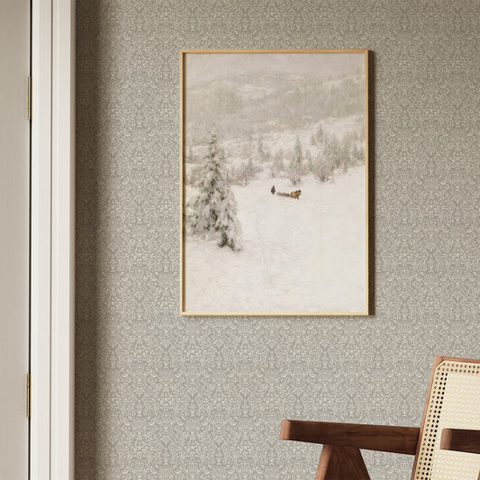 Luxe Toile Elegance Wallpaper in Gray shown in a hallway.