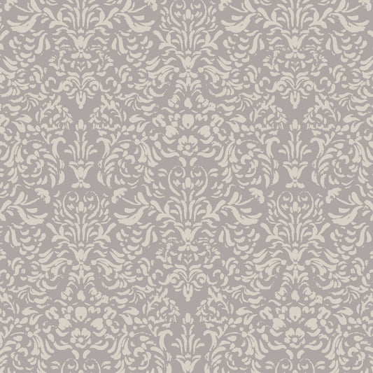Luxe Toile Elegance Wallpaper in Gray shown close up.