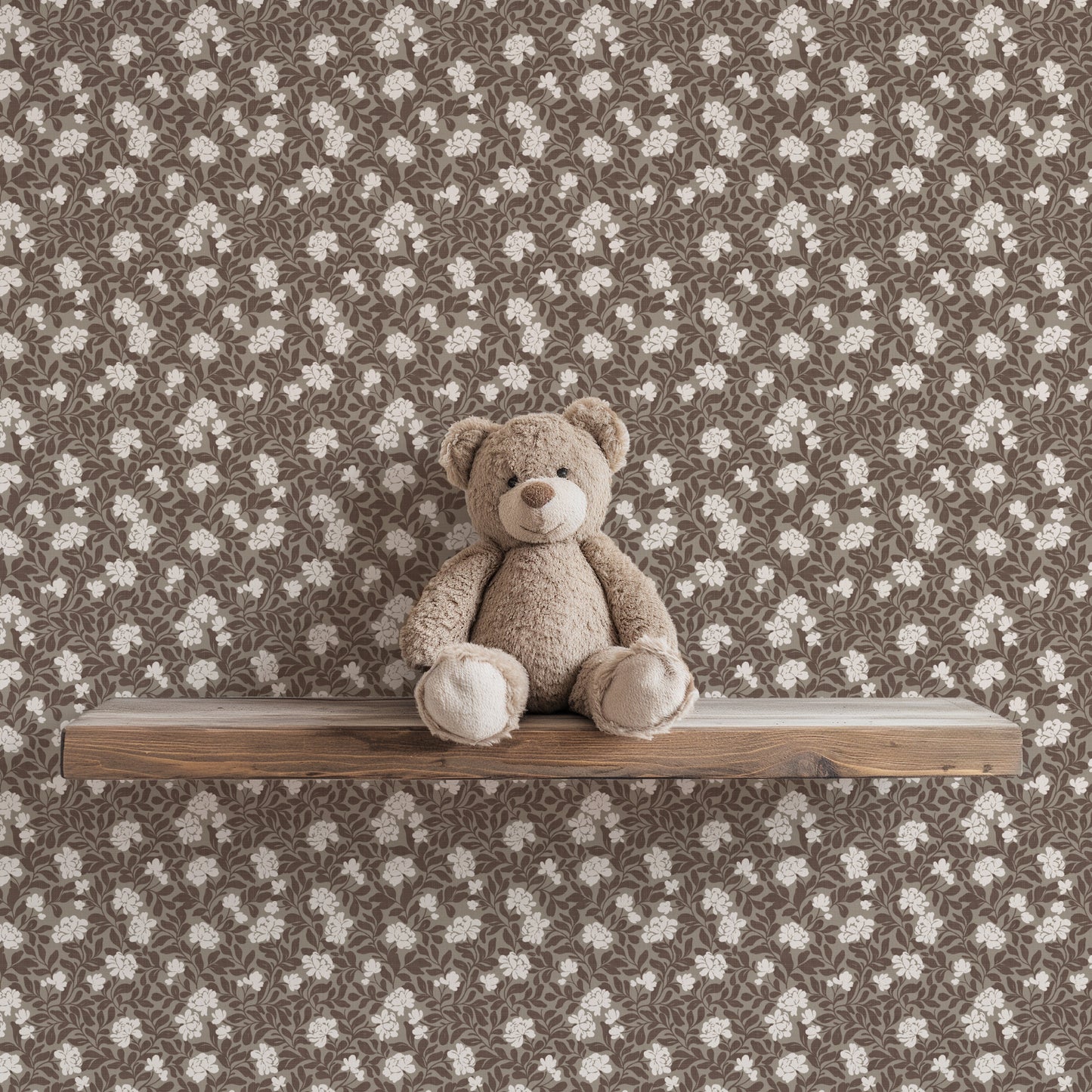 Peony Parade Wallpaper in Ash shown on a wall.
