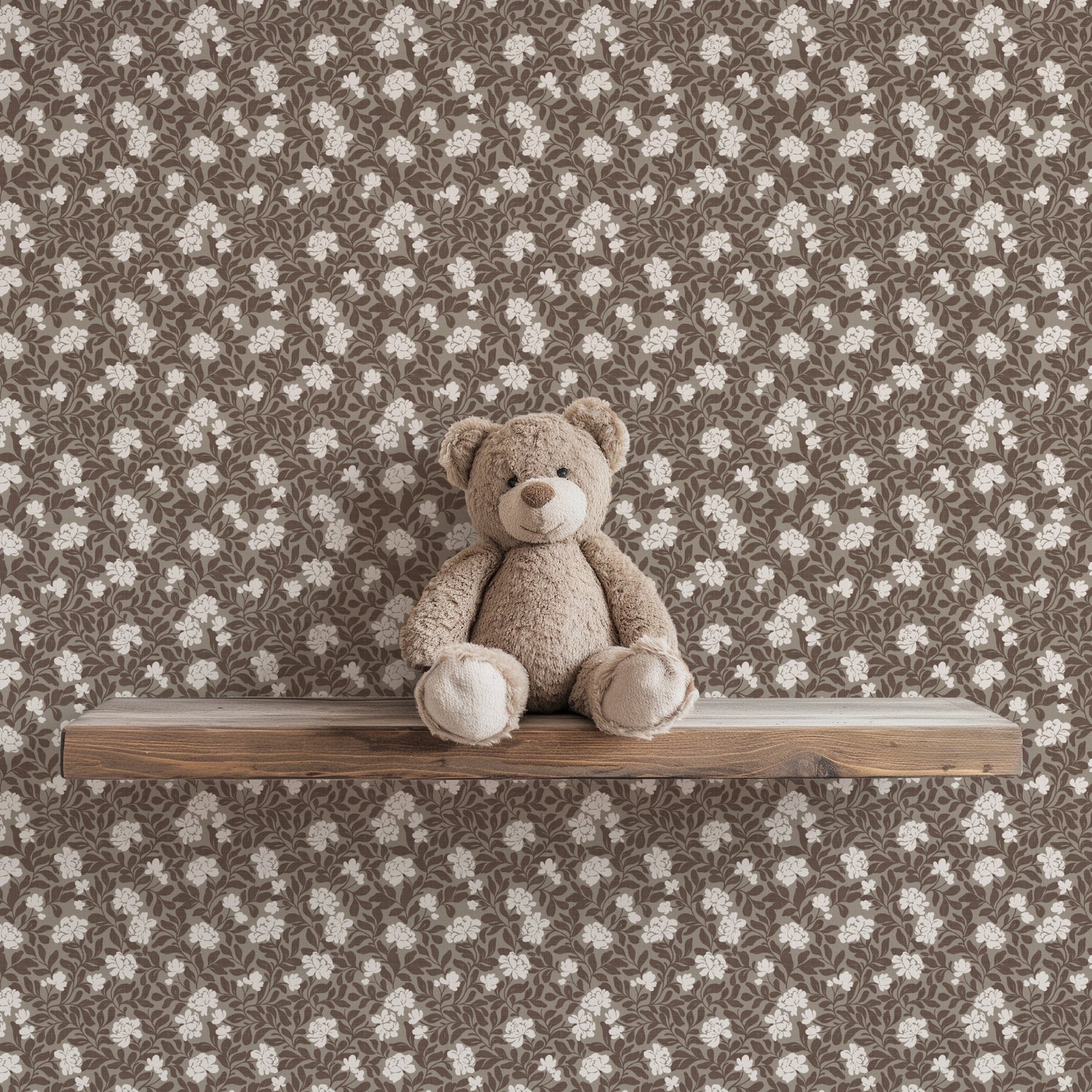 Peony Parade Wallpaper in Ash shown on a wall.