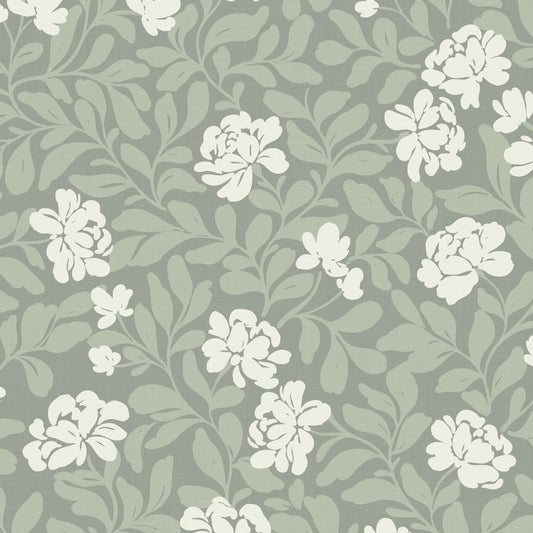 Peony Parade in Sage shown close up.