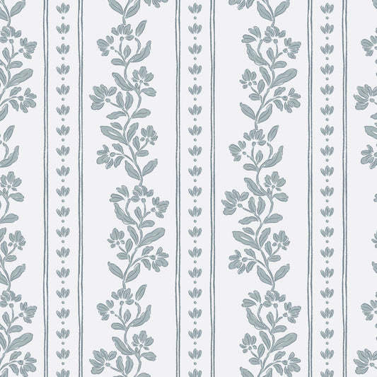 Striped Tulips Symphony Wallpaper in Sky Blue shown close up.
