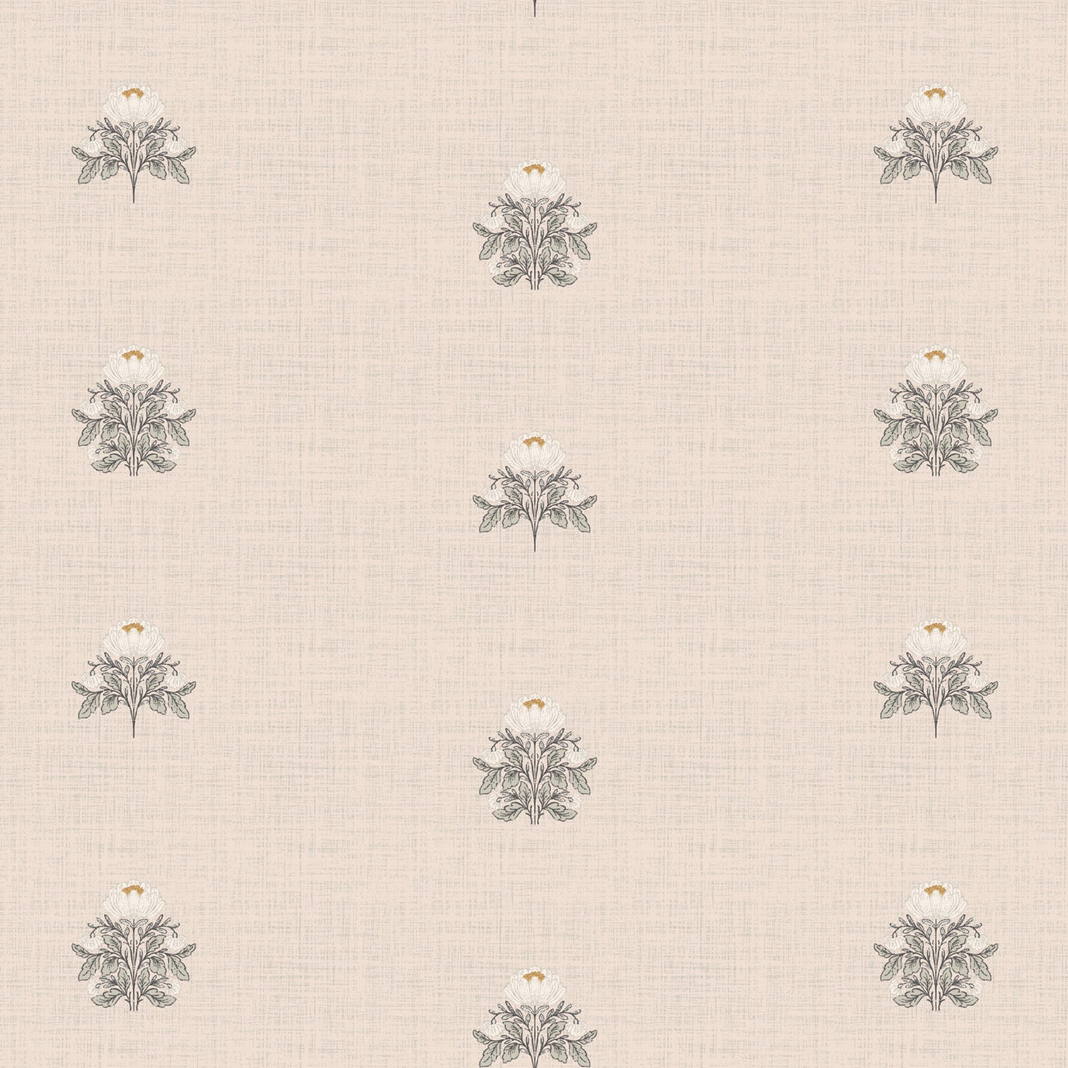 Floral Linework Toile Small Wallpaper in Neutral shown close up.