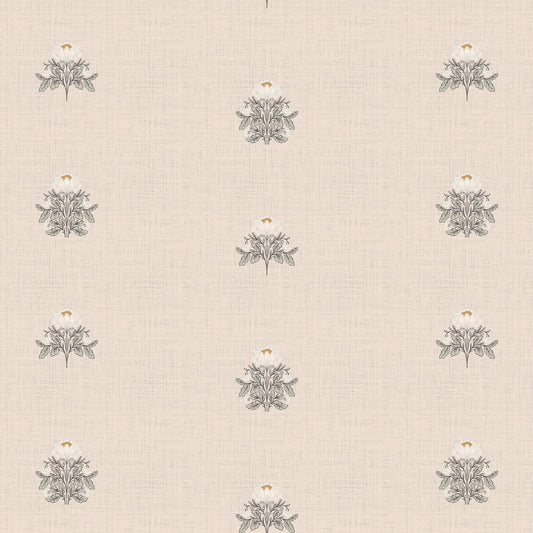 Floral Linework Toile Small Wallpaper in Neutral shown close up.