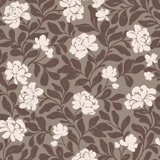 Peony Parade Wallpaper in Ash shown close up.