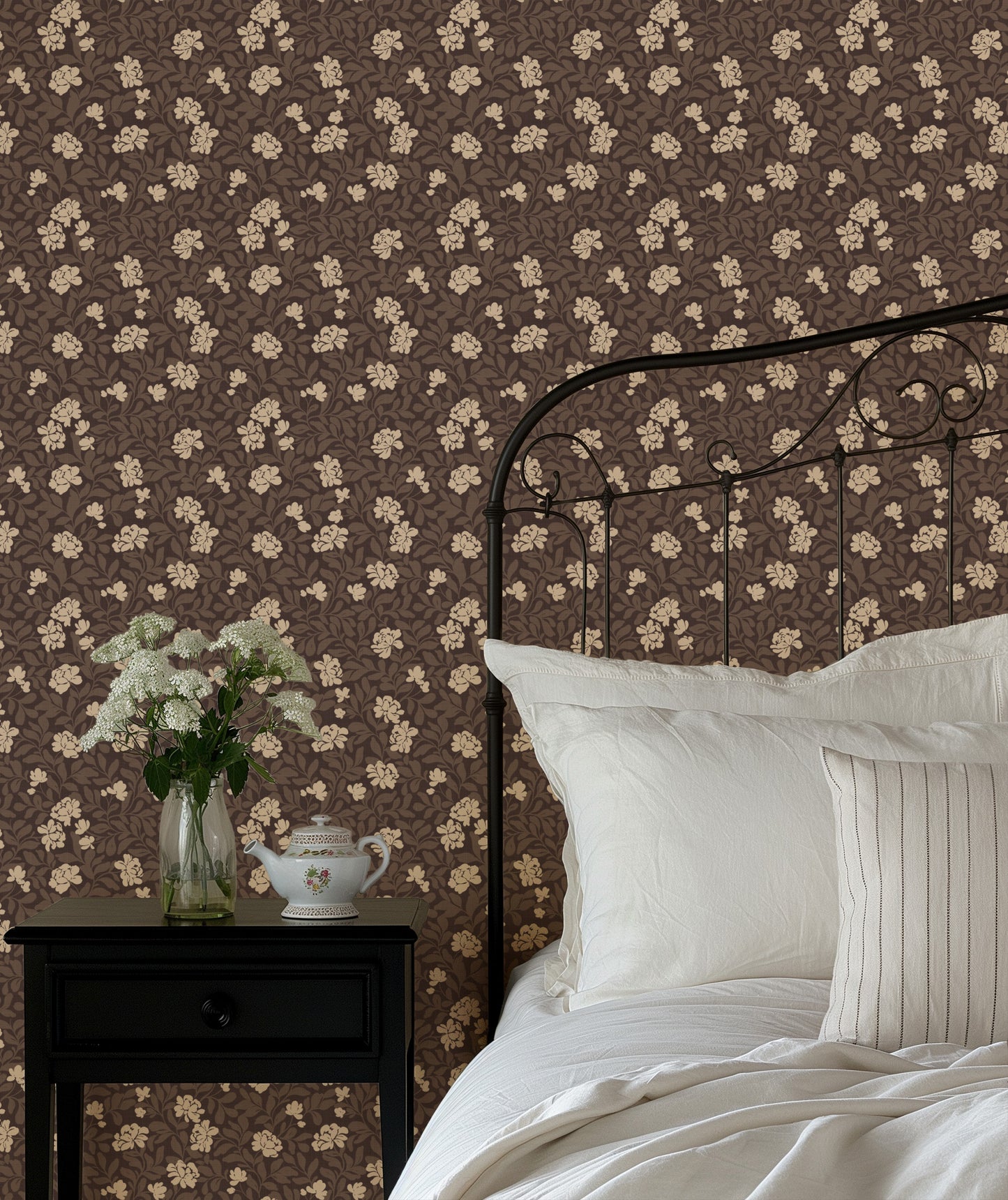 Peony Parade in Espresso shown in a bedroom.
