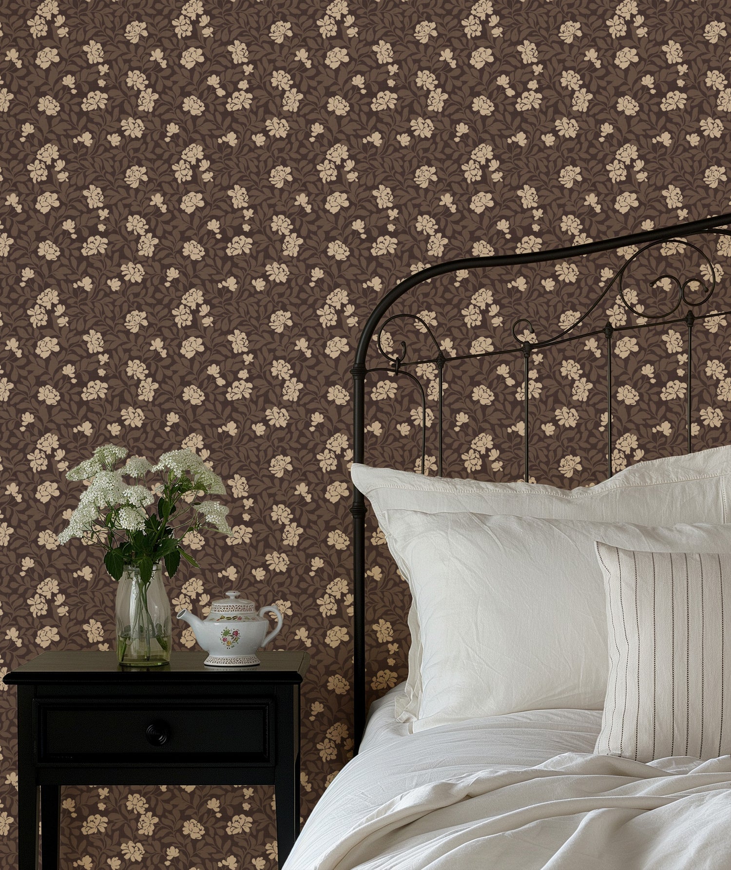 Peony Parade in Espresso shown in a bedroom.