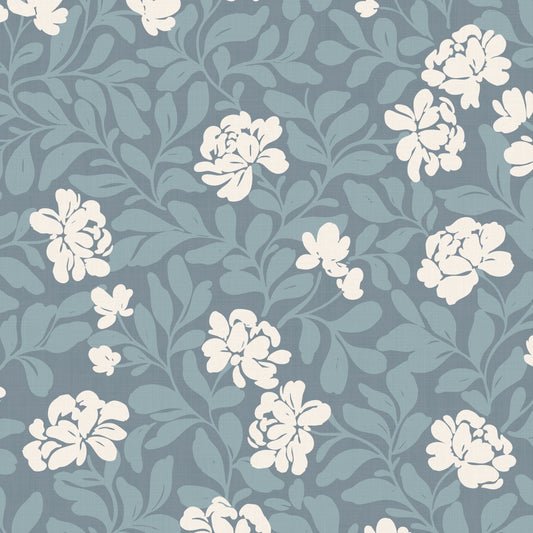 Peony Parade in Sky Blue shown close up.