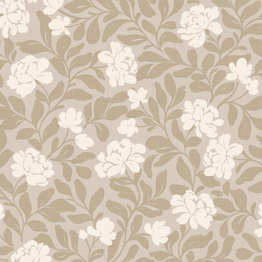 Peony Parade in Tan shown close up.