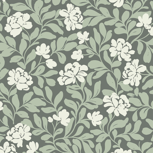 Peony Parade in Green shown close up.