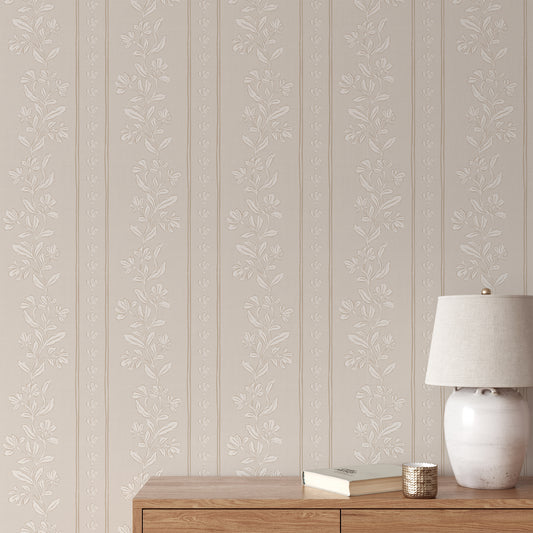 Striped Tulips Symphony Wallpaper in Beige shown in an entry way.