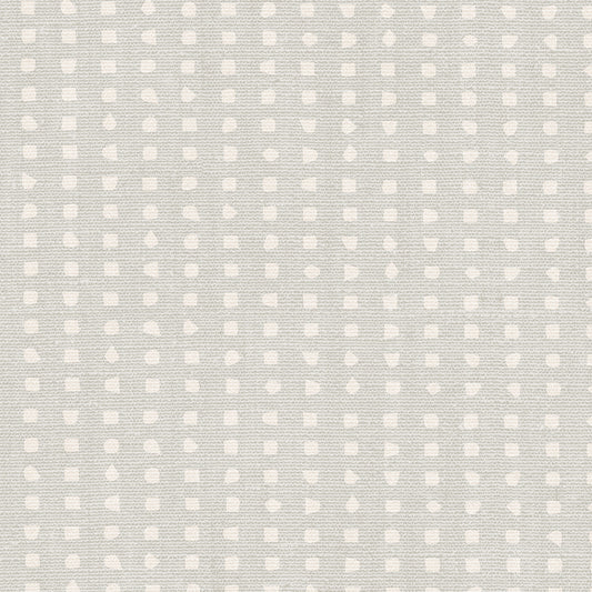 Patterned wallpaper with small white organic square shapes on a gray blue background.