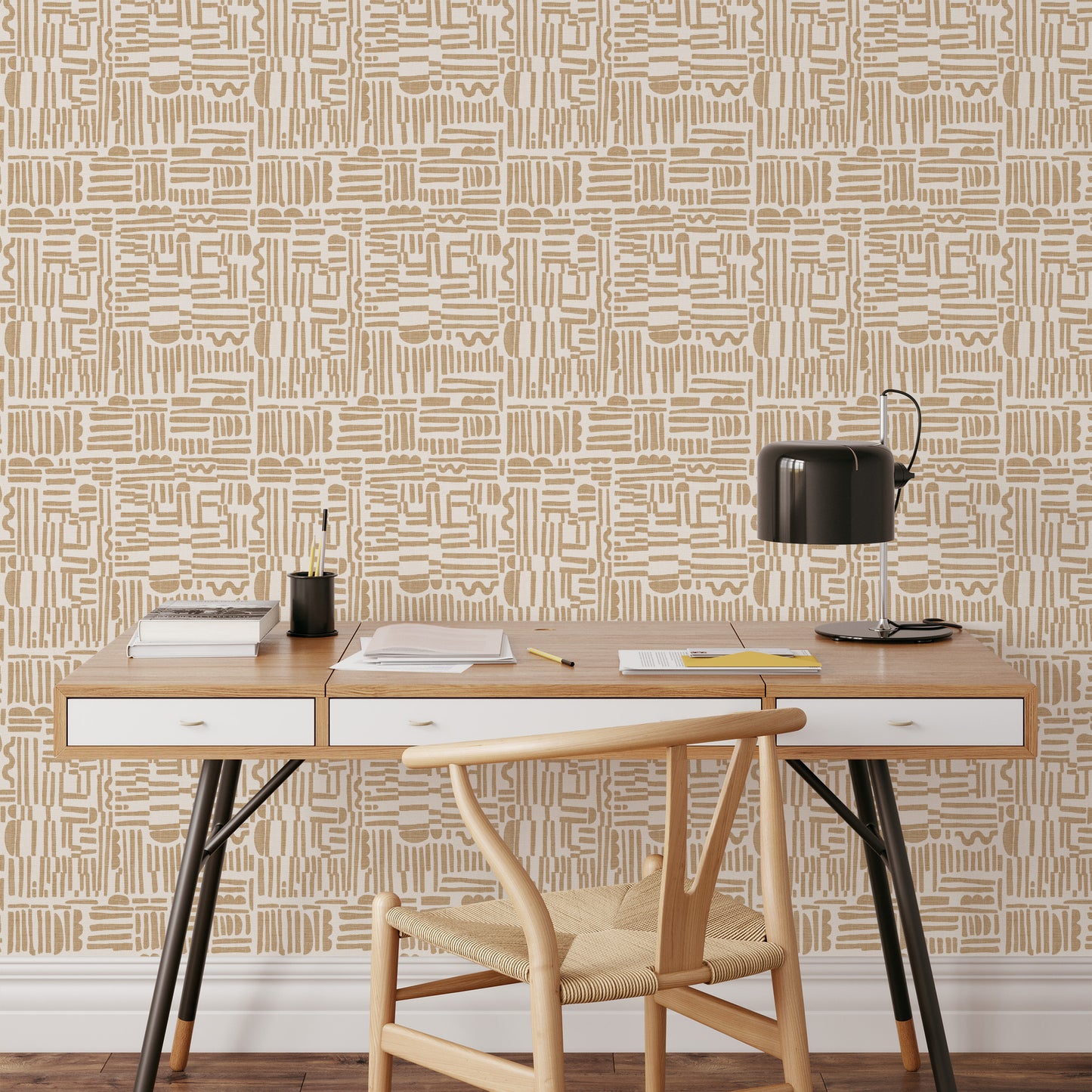 Introducing the statement wallpaper of your dreams, Geometric Lines Wallpaper - Beige on Cream. Feel the avant-garde artistry of this exclusive design as its funky lines add a delightful flair to your walls.