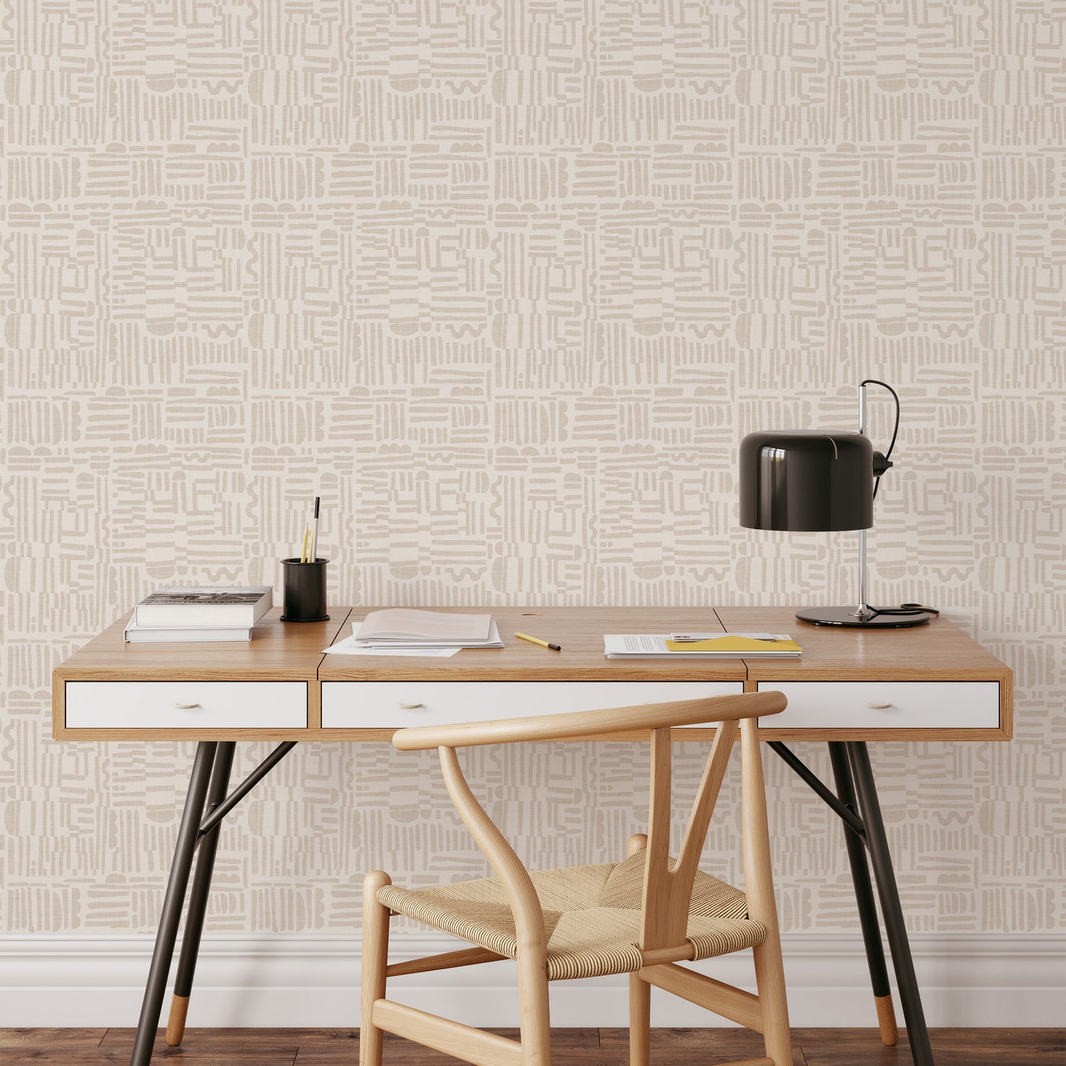 Introducing the statement wallpaper of your dreams, Geometric Lines Wallpaper - Bone on Cream. Feel the avant-garde artistry of this exclusive design as its funky lines add a delightful flair to your walls.