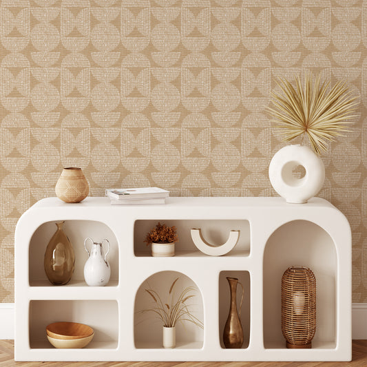 Half Circle Blocks Wallpaper - Cream on Beige