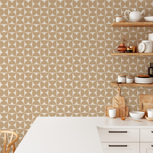 Half Circle Tile Wallpaper - Beige on Cream