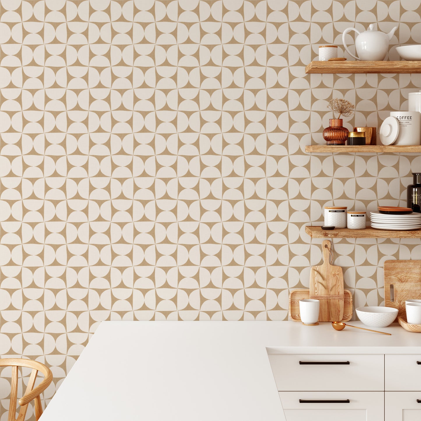 Half Circle Tile Wallpaper - Cream on Beige