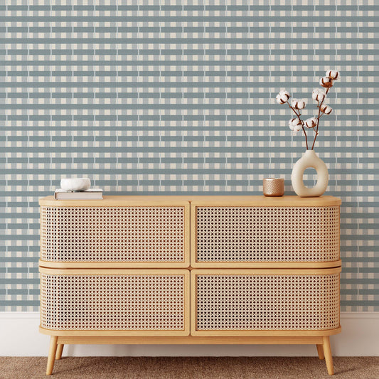 Handdrawn Plaid Wallpaper - Cloudy Sky Blue