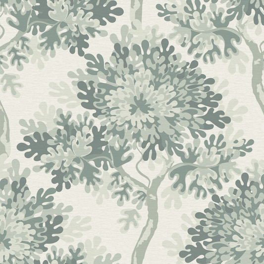 Blue Green trees in a forest, illustrated for wallpaper and shown as a closeup