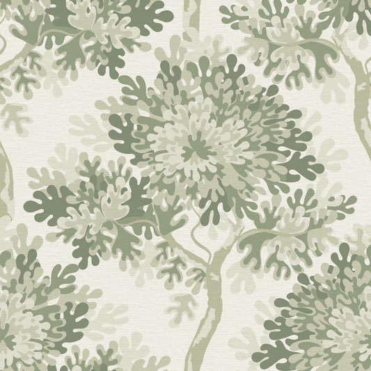 Wallpaper with green leaf pattern - closeup view