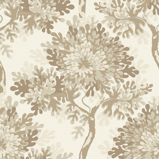 Pattern of stylized trees on a beige background